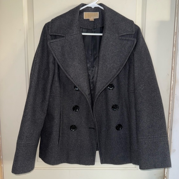 Michael Kors Women's Double-Breasted Wool Blend Peacoat in Charcoal Gray - Picture 3 of 8